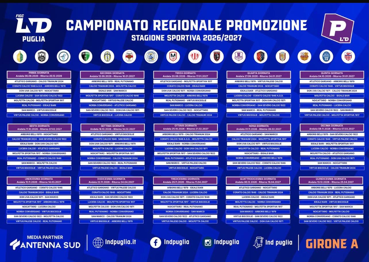 Promozione Girone A: svelato il calendario. Per il Noicattaro subito un avvio da brividi tra le mura amiche e derby ad alta tensione